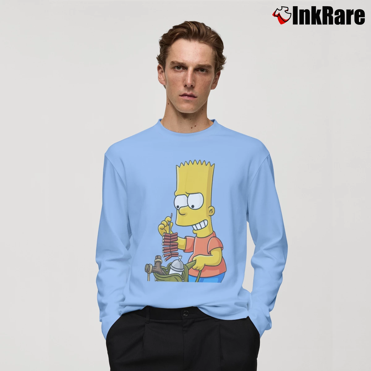 Men’s Bart Simpson Classic Long-Sleeve Shirt in light blue | Sleek, Lightweight, Year-Round Wear