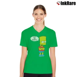 Women’s Bart Simpson Eat My Shorts Classic Simpsons V-Neck Tee in irish green | Chic Neckline, Soft Texture