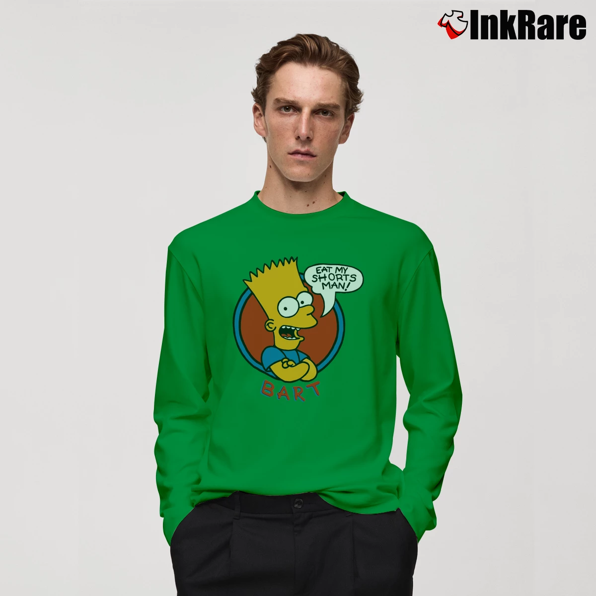 Bart Simpson Eat My Shorts Men’s Long-Sleeve Tee in irish green – Versatile Layering Men’s Bart Simpson Eat My Shorts Long-Sleeve Shirt in irish green | Sleek, Lightweight, Year-Round Wear