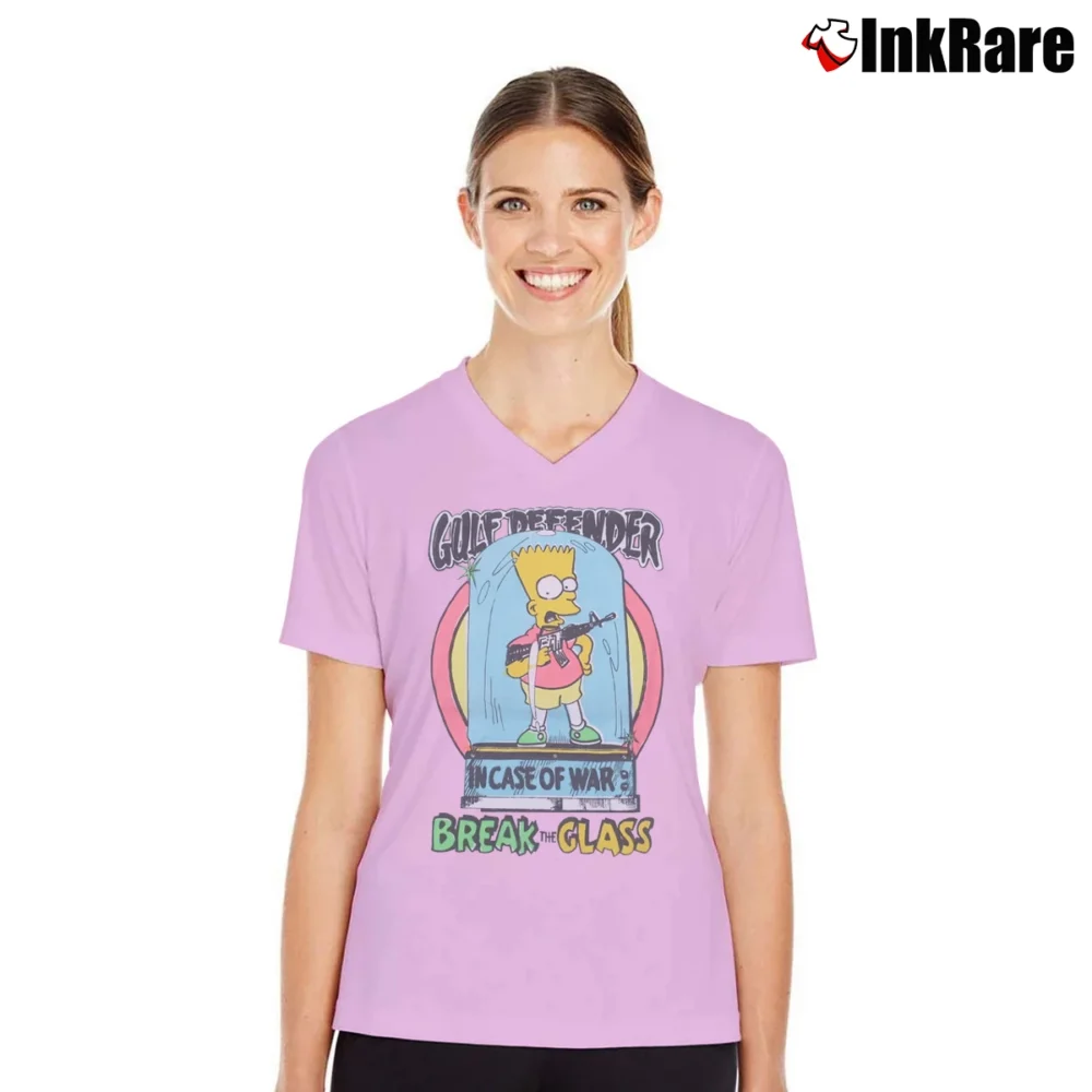 Women’s Bart Simpson Gulf Defender 90s The Simpsons War V-Neck Tee in light pink | Chic Neckline, Soft Texture