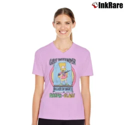 Women’s Bart Simpson Gulf Defender 90s The Simpsons War V-Neck Tee in light pink | Chic Neckline, Soft Texture