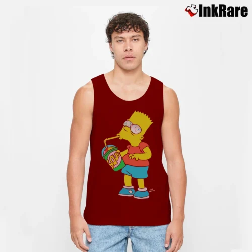 Men’s Bart Simpson Squishee Brain Freeze Simpsons Family Tank Top in maroon | Breathable, Active-Friendly Design