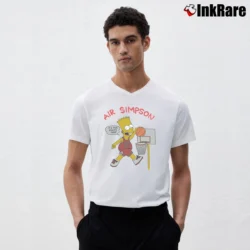Men’s Bart Simpson The Simpsons 1990s American Retro V-Neck Tee in white | Sharp, Breathable, Everyday Staple