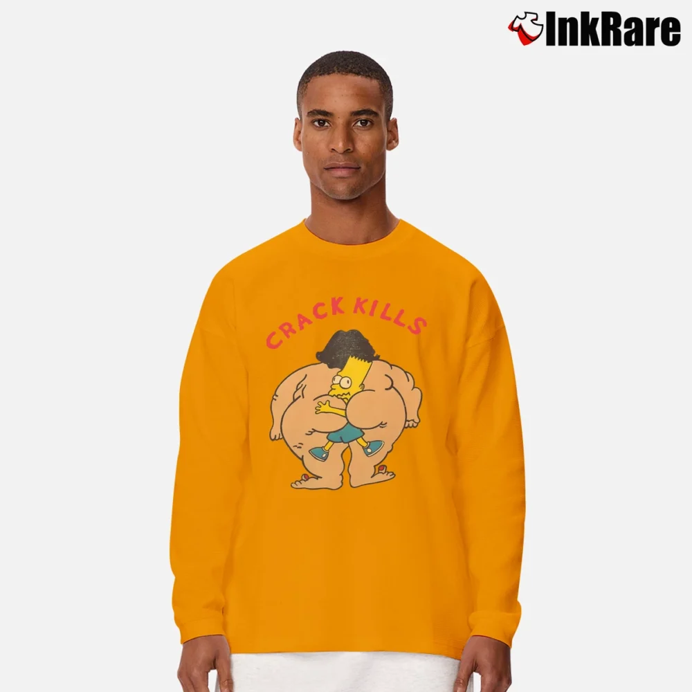 Men’s Bart Simpsons Crack Kills for Cartoon Fans Long-Sleeve Shirt in orange | Sleek, Lightweight, Year-Round Wear