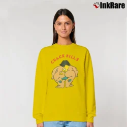 Women’s Bart Simpsons Crack Kills for Cartoon Fans Relaxed Sweatshirt in yellow | Soft, Laid-Back Vibe