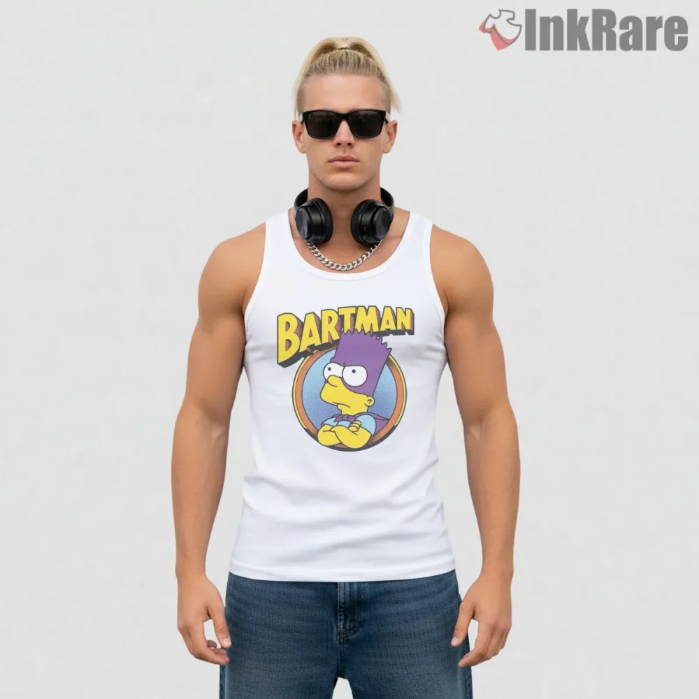 Bartman Classic Superhero Portrait Retro Cartoon Shirt on white tank top for men graphic tee