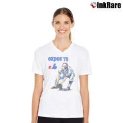 Women’s Baseball 1978 Montreal Expos V-Neck Tee in white | Chic Neckline, Soft Texture