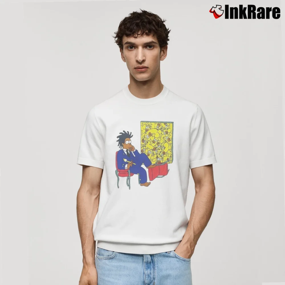 Men’s Basquiat Simpson Art Inspired Graphic Classic T-Shirt in white | Soft, Breathable Everyday Wear