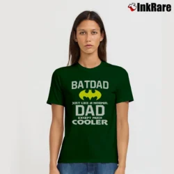 Women’s Bat Dad Batman Inspired Funny Father's Day Signature T-Shirt in forest green | Soft, Flattering Fit