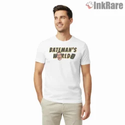 Bateman World American Psycho Logo Shirt on white short sleeve shirt for men graphic tee
