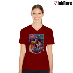 Women’s Batman 1966 TV Series Cast Design Retro V-Neck Tee in maroon | Chic Neckline, Soft Texture