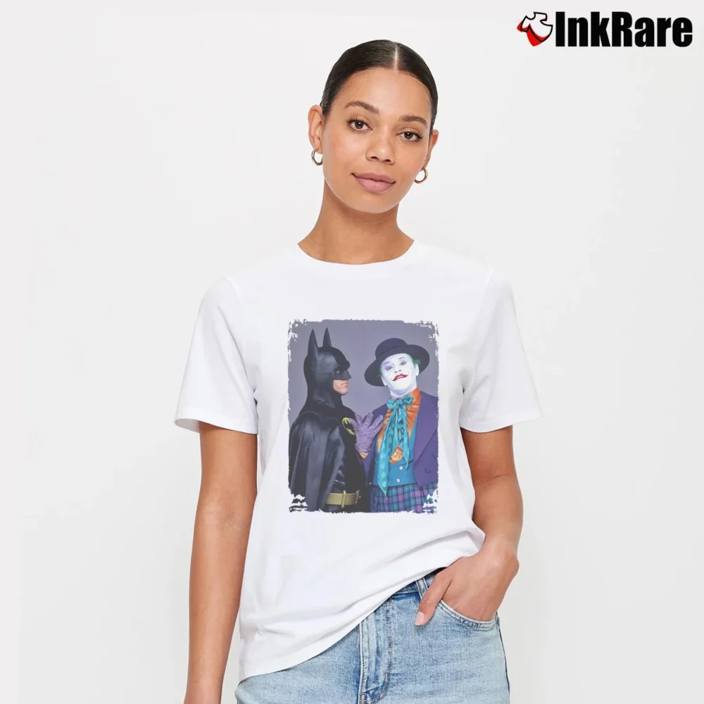 Women’s Batman And Joker Michael Keaton Jack Nicholson Movie Signature T-Shirt in white | Soft, Flattering Fit