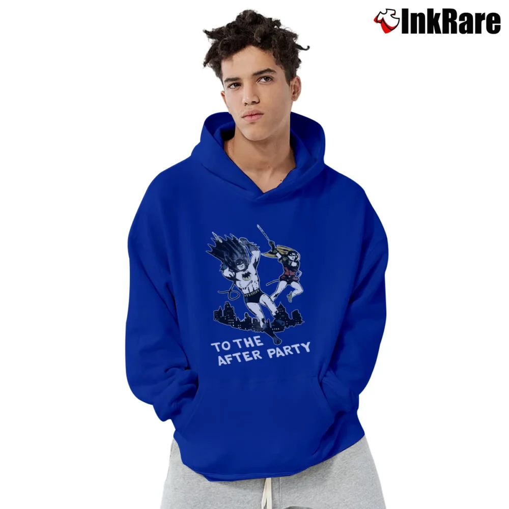 Men’s Batman And Robin After Party Superhero Fun Graphic Pullover Hoodie in royal blue | Cozy, Durable, Modern Fit