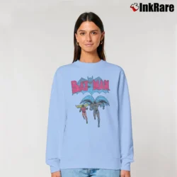 Women’s Batman And Robin Classic Logo Juniors Relaxed Sweatshirt in light blue | Soft, Laid-Back Vibe