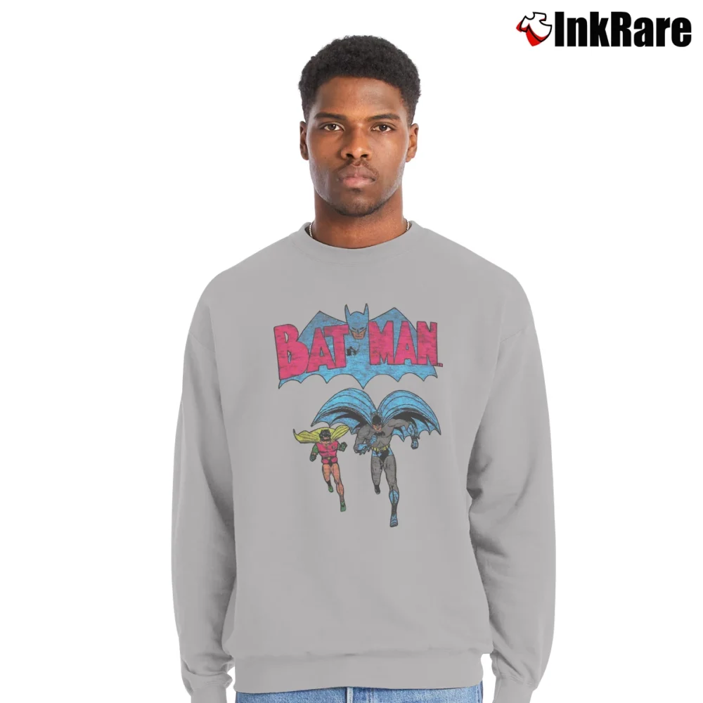 Men’s Batman And Robin Classic Logo Juniors Crewneck Sweatshirt in sport grey | Cozy Fabric, Clean Style