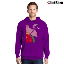 Men’s Batman And Robin Funny Kiss Parody Comic Pullover Hoodie in purple | Cozy, Durable, Modern Fit