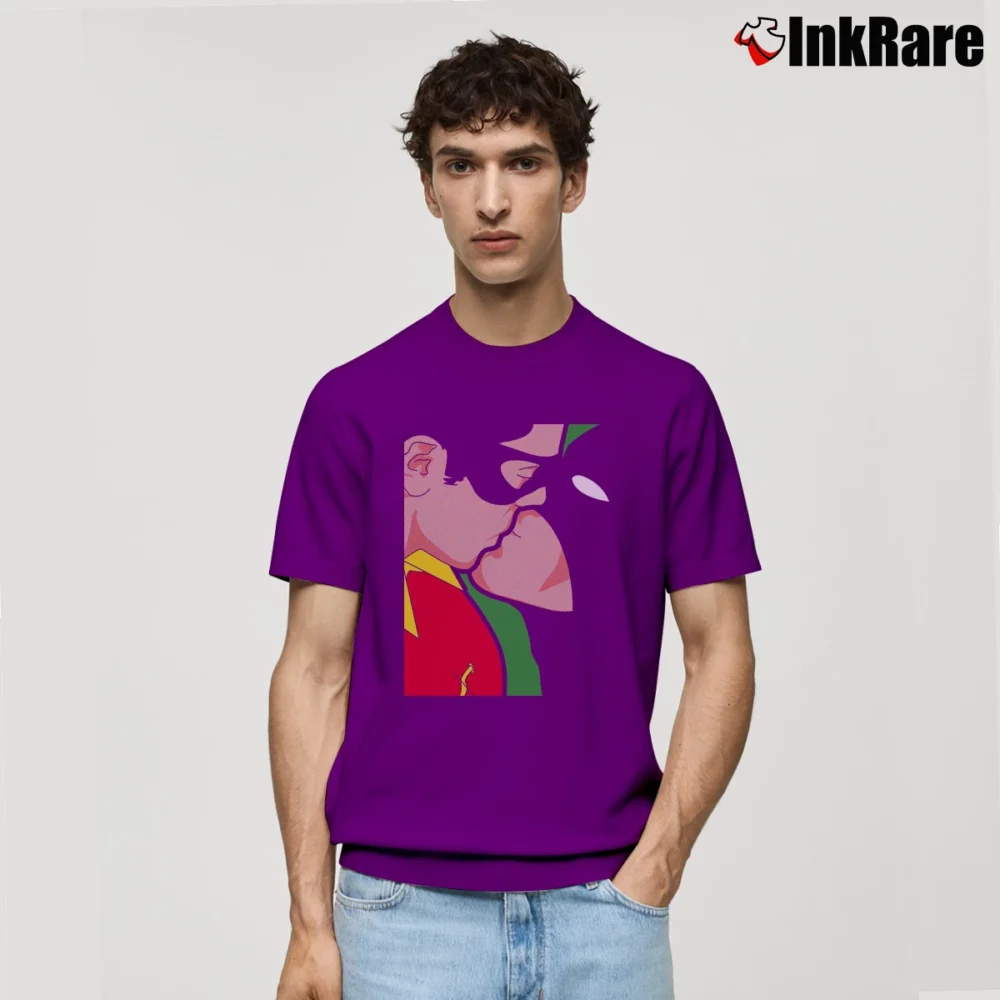 Men’s Batman And Robin Funny Kiss Parody Comic Classic T-Shirt in purple | Soft, Breathable Everyday Wear