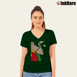 Women’s Batman And Robin Funny Kiss Parody Comic V-Neck Tee in forest green | Chic Neckline, Soft Texture