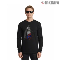 Batman And Spider Hero Team Up Shirt on black long sleeve shirt for men graphic tee