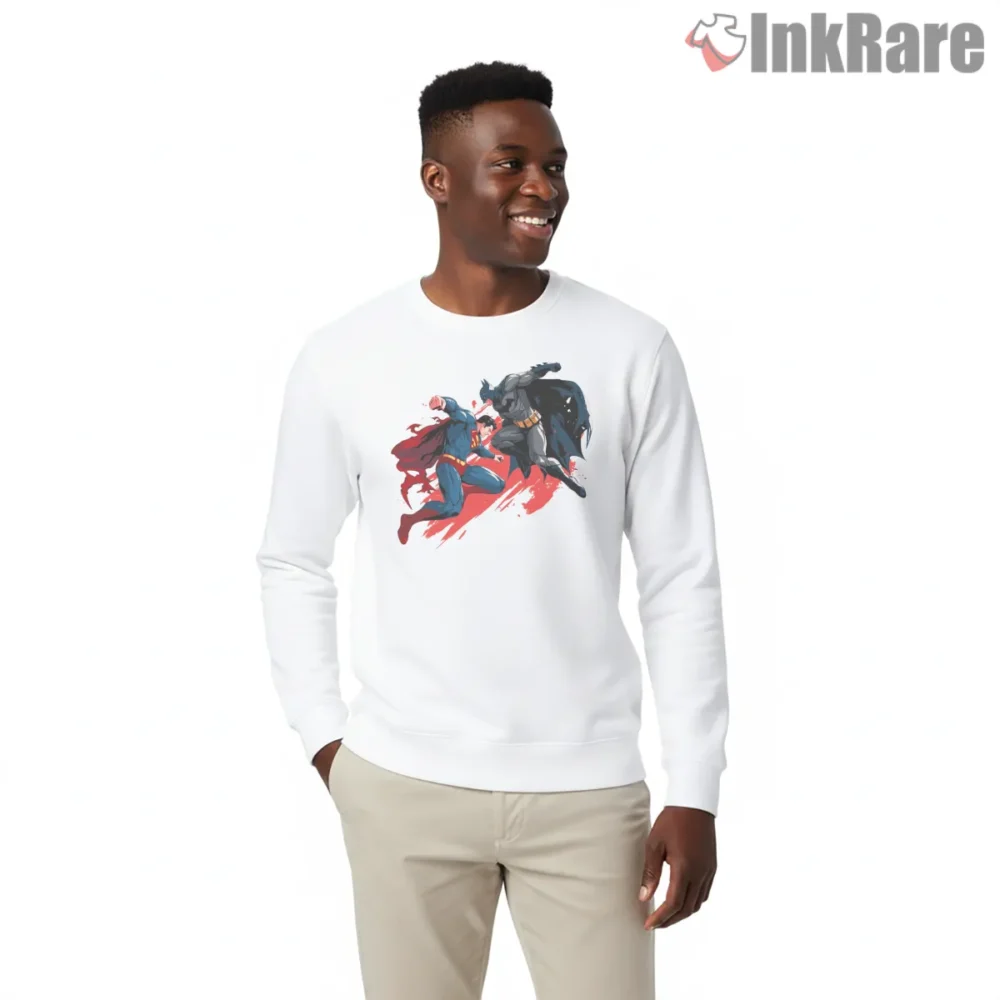 Batman And Superman Clash In Battle Shirt on graphic shirt for men graphic tee