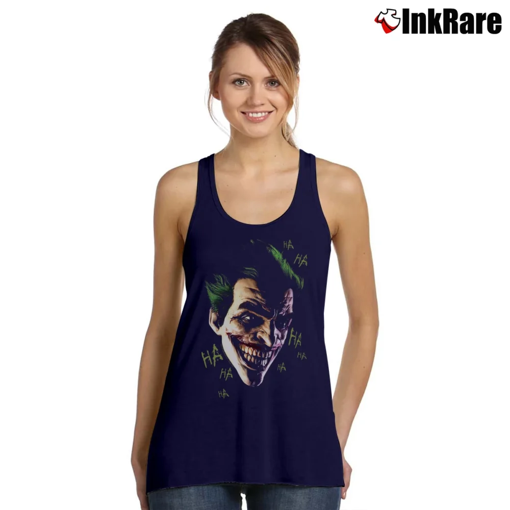 Women’s Batman Arkham Origins Joker Laughing Ha Ha Graphic Tank Top in navy | Lightweight, Movement-Friendly