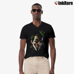 Men’s Batman Arkham Origins Joker Laughing Ha Ha Graphic V-Neck Tee in black | Sharp, Breathable, Everyday Staple