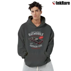 Men’s Batman Batmobile Gotham City Garage Graphic Pullover Hoodie in charcoal | Cozy, Durable, Modern Fit