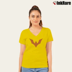 Women’s Batman Beyond Bat Logo V-Neck Tee in yellow | Chic Neckline, Soft Texture