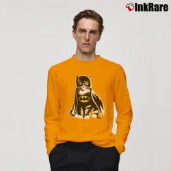 Men’s Batman Cat In Costume Funny Comic Graphic Long-Sleeve Shirt in orange | Sleek, Lightweight, Year-Round Wear
