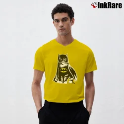 Men’s Batman Cat In Costume Funny Comic Graphic V-Neck Tee in yellow | Sharp, Breathable, Everyday Staple