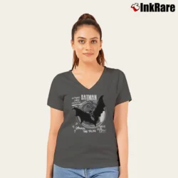 Women’s Batman Comic Book Cover Art Graphic V-Neck Tee in charcoal | Chic Neckline, Soft Texture