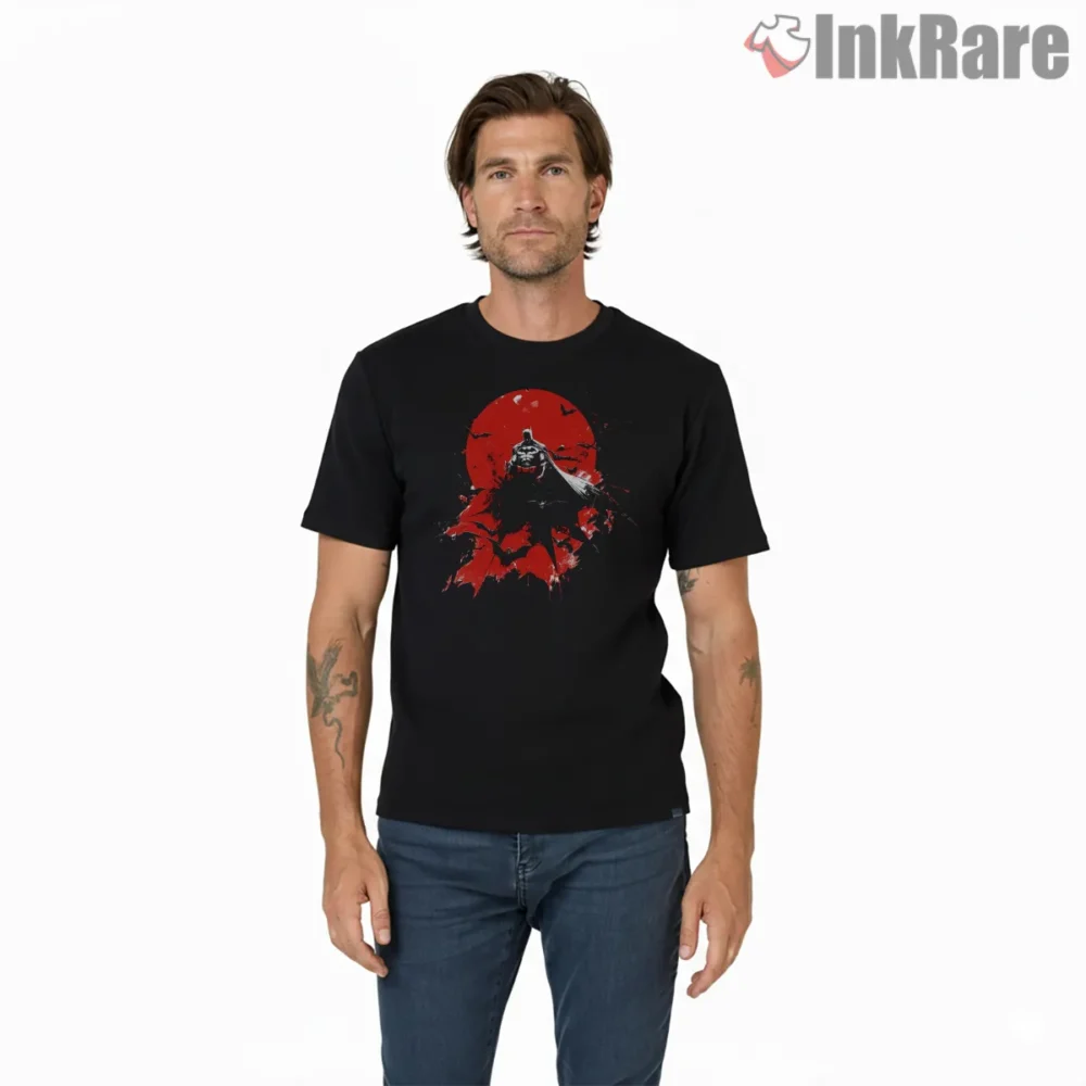 Batman Crimson Moon Dark Knight Shirt on black short sleeve shirt for men graphic tee