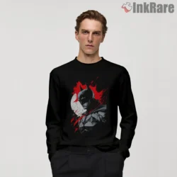 Batman Crimson Spotlight Portrait Shirt on black long sleeve shirt for men graphic tee