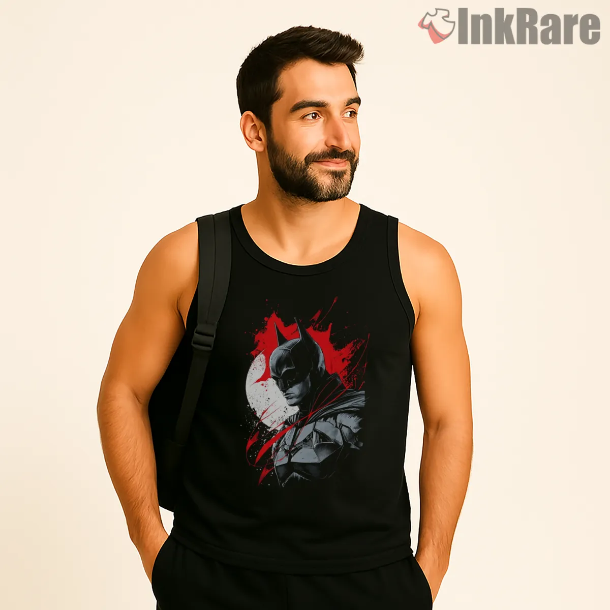 Batman Crimson Spotlight Portrait Tank Top Black Batman Crimson Spotlight Portrait Shirt on black tank top for men graphic tee
