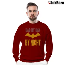 Men’s Batman Dad By Day Comic Hero Graphic Crewneck Sweatshirt in maroon | Cozy Fabric, Clean Style