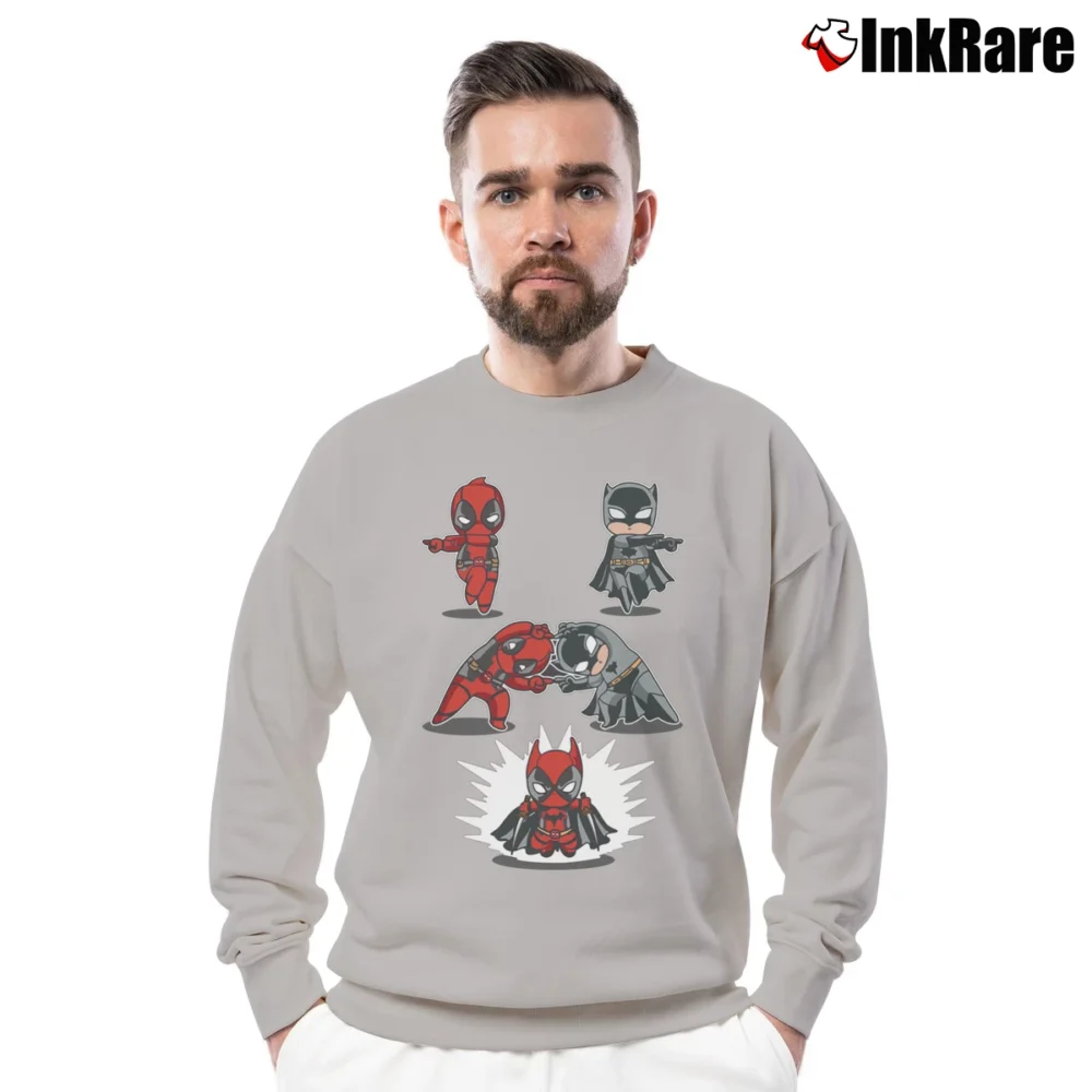 Men’s Batman Deadpool Fusion Superhero Crossover Crewneck Sweatshirt in sport grey | Cozy Fabric, Clean Style