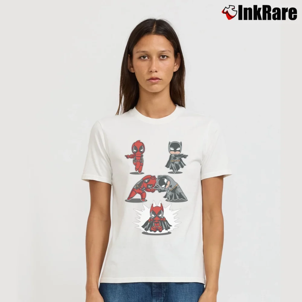 Women’s Batman Deadpool Fusion Superhero Crossover Signature T-Shirt in white | Soft, Flattering Fit