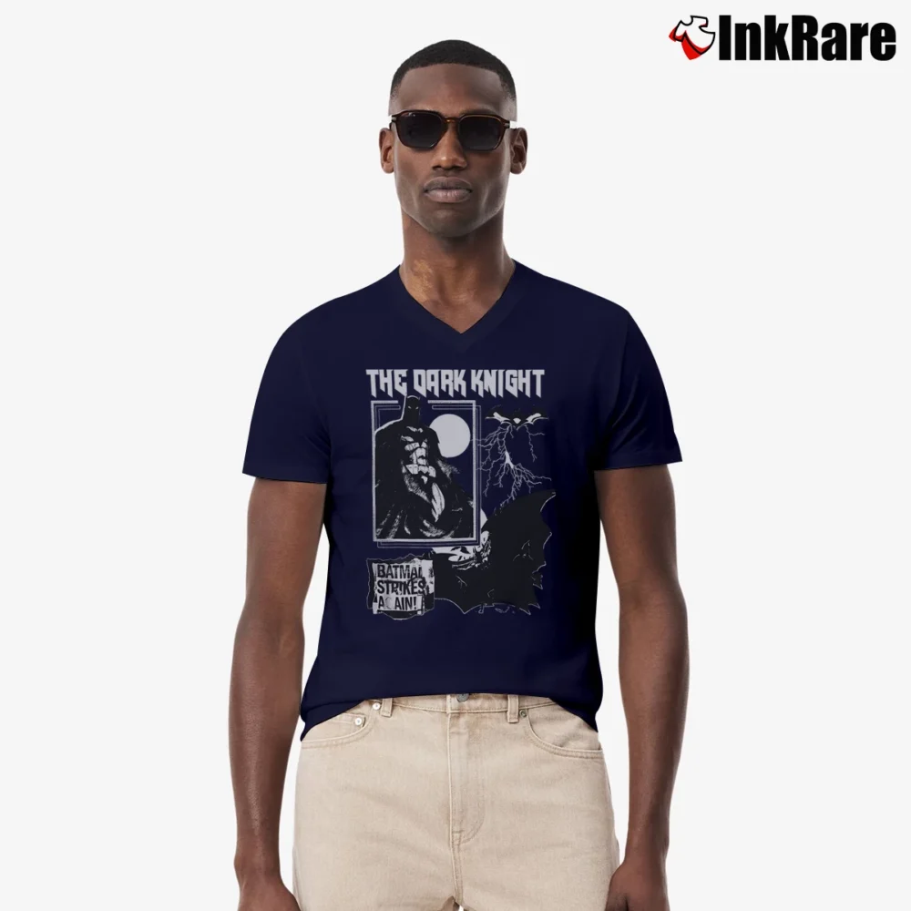 Men’s Batman Fan Art Comic Inspired Graphic V-Neck Tee in navy | Sharp, Breathable, Everyday Staple