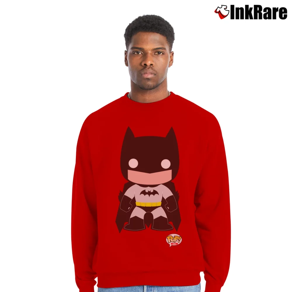 Men’s Batman Funko Pop Heroes Baby Graphic Crewneck Sweatshirt in red | Cozy Fabric, Clean Style