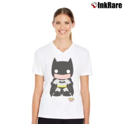 Women’s Batman Funko Pop Heroes Baby Graphic V-Neck Tee in white | Chic Neckline, Soft Texture