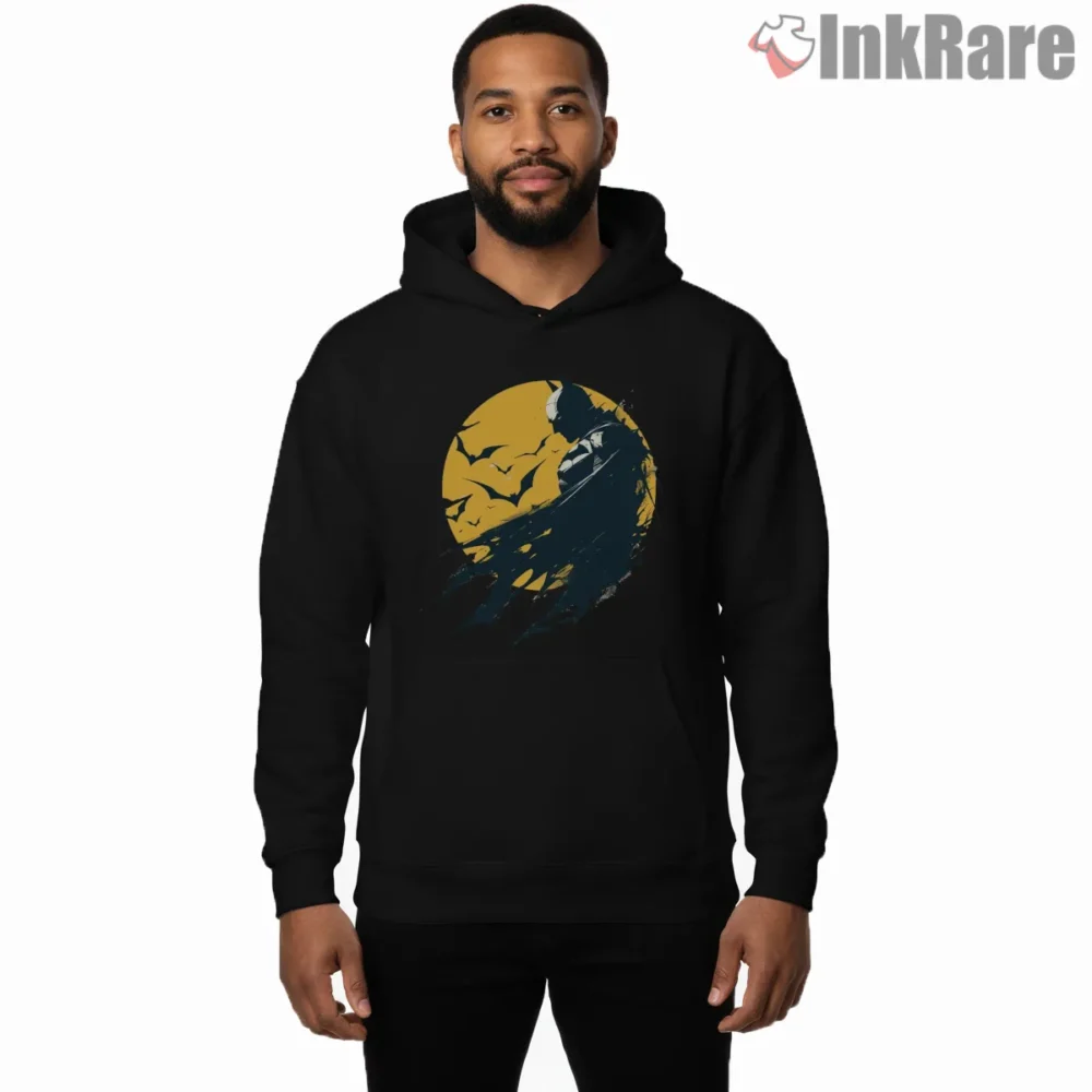 Batman Golden Moon Night Watch Shirt on black hoodie for men graphic tee
