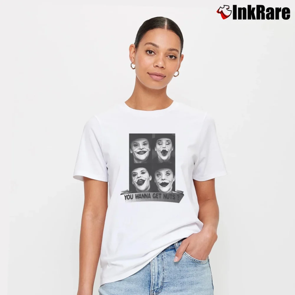 Women’s Batman Gotham Joker Jack Nicholson You Wanna Get Nuts Signature T-Shirt in white | Soft, Flattering Fit