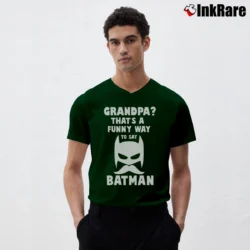 Men’s Batman Grandpa Gift Hero V-Neck Tee in forest green | Sharp, Breathable, Everyday Staple