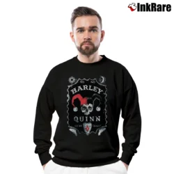 Men’s Batman Harley Quinn Jack Daniels Parody Graphic Crewneck Sweatshirt in black | Cozy Fabric, Clean Style