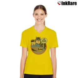 Women’s Batman I'm Up All Night Comic Quote V-Neck Tee in yellow | Chic Neckline, Soft Texture