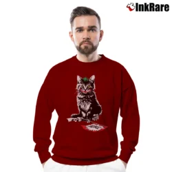 Men’s Batman Joker Cat Graphic Villain Crossover Crewneck Sweatshirt in maroon | Cozy Fabric, Clean Style