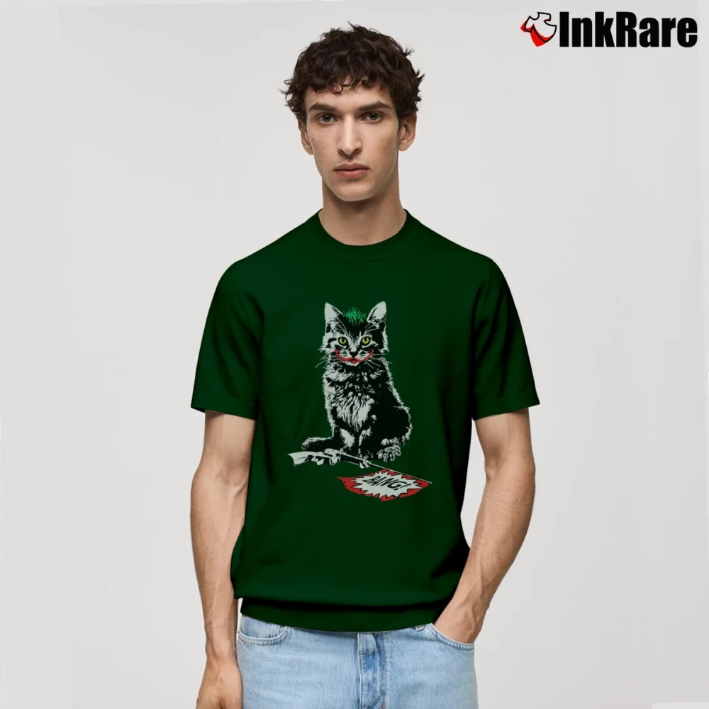 Men’s Batman Joker Cat Graphic Villain Crossover Classic T-Shirt in forest green | Soft, Breathable Everyday Wear
