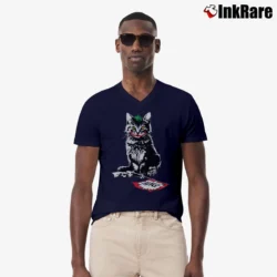 Men’s Batman Joker Cat Graphic Villain Crossover V-Neck Tee in navy | Sharp, Breathable, Everyday Staple