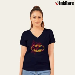 Women’s Batman Joker Graphic Comic Style V-Neck Tee in navy | Chic Neckline, Soft Texture
