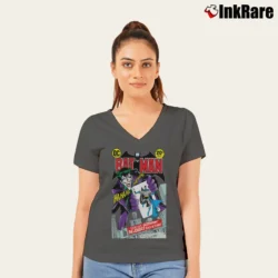 Women’s Batman Joker Hahaha DC Comics Summer V-Neck Tee in charcoal | Chic Neckline, Soft Texture